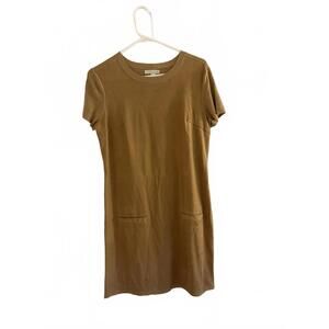 New York & Co Tan Short Sleeve Shift Dress Front Pockets S